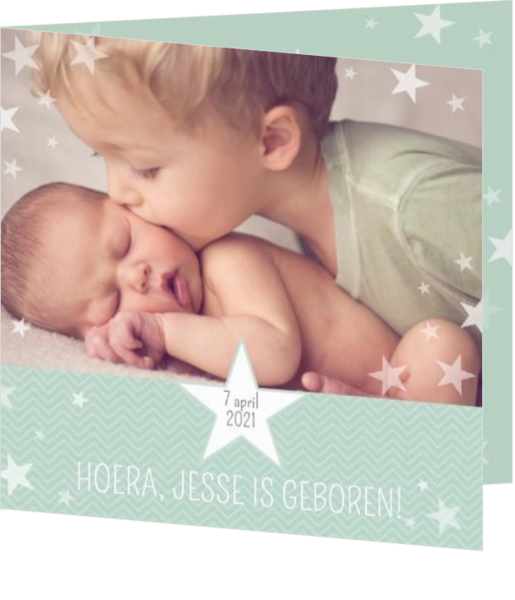 Geboortekaartjes met eigen foto - geboortekaartje Sterren met groene achtergrond 114027BA