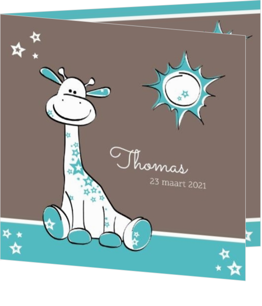Geboortekaartjes voor een jongen - geboortekaartje Turquoise giraffe 114098BA