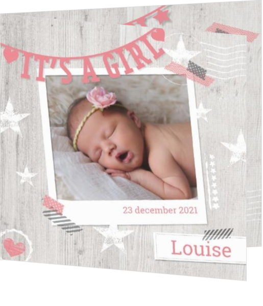Geboortekaartjes met eigen foto - geboortekaartje Polaroid met slinger 317021B