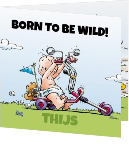 Grappige humor en cartoon ontwerpen - geboortekaartje Born to be wild! 118038