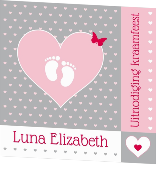 Babyborrel kaartjes & Kraamfeest uitnodigingen - geboortekaartje Roze hartjes 11411810