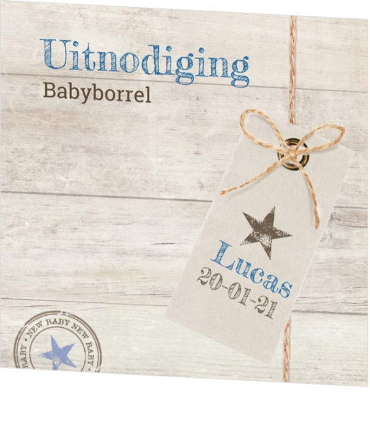 Babyborrel kaartjes & Kraamfeest uitnodigingen - geboortekaartje Foto op schutting met label aan een touwtje 11700510