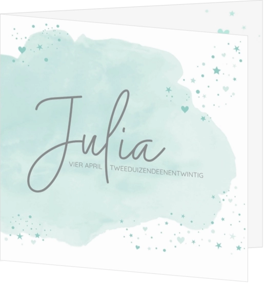 Julia - Geboortekaartje - Mint waterverf wolkje