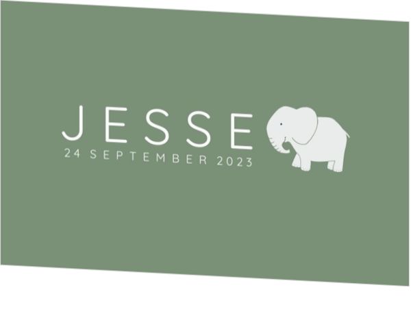 Geboortekaartje Jesse - Safari - Olifantje op groen