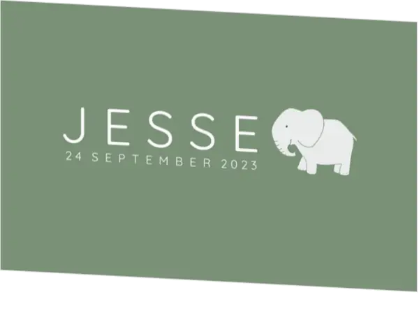 Geboortekaartje Jesse - Safari - Olifantje op groen