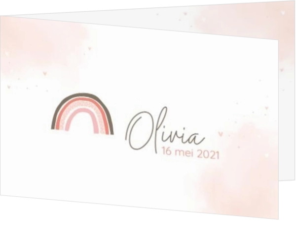 Olivia - Geboortekaartje - Roze regenboogje