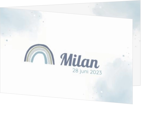 Geboortekaartje Milan - Blauw regenboogje