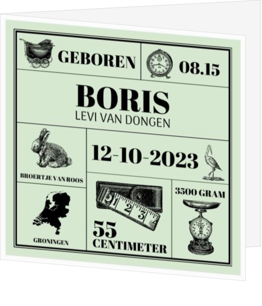 Geboortekaartje Boris - Retro met nostalgische afbeeldingen