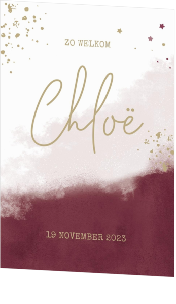 Geboortekaartje Chloë - Bordeaux rood met spetters