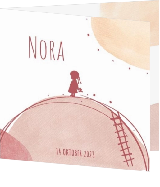 Geboortekaartje Nora - Cirkels met silhouette meisje