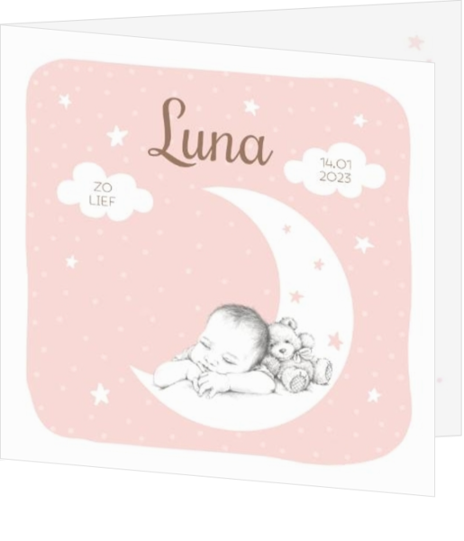 Geboortekaartje Luna - Pentekening baby