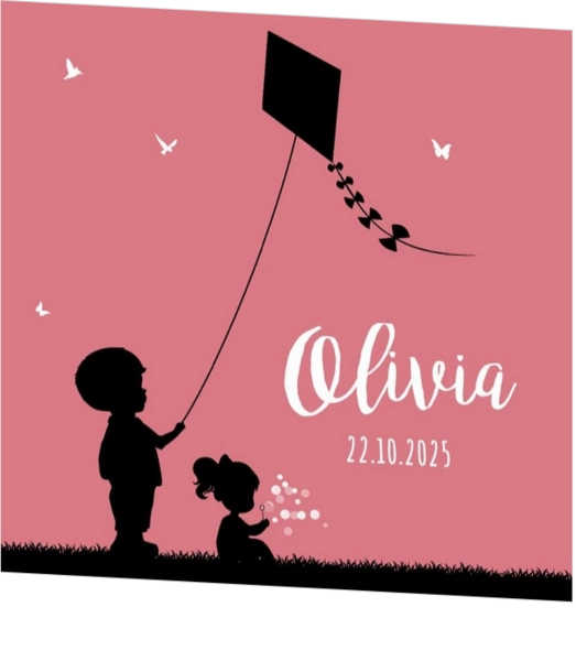 Poster 3 roze met zwart jongen en meisje silhouet