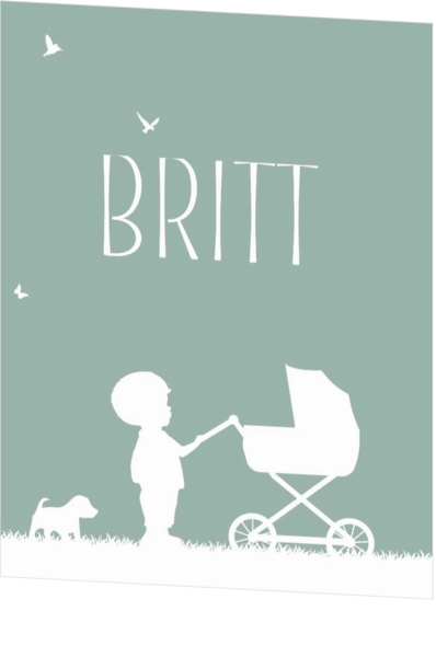 Poster 1 groen met jongen en kinderwagen