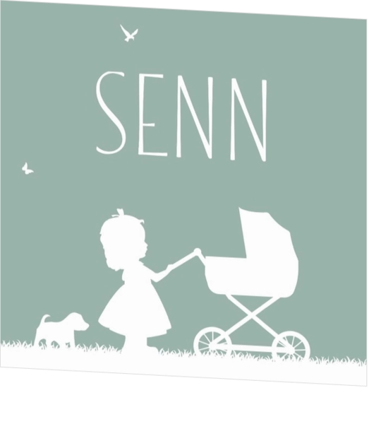 Poster 3 groen met meisje en kinderwagen