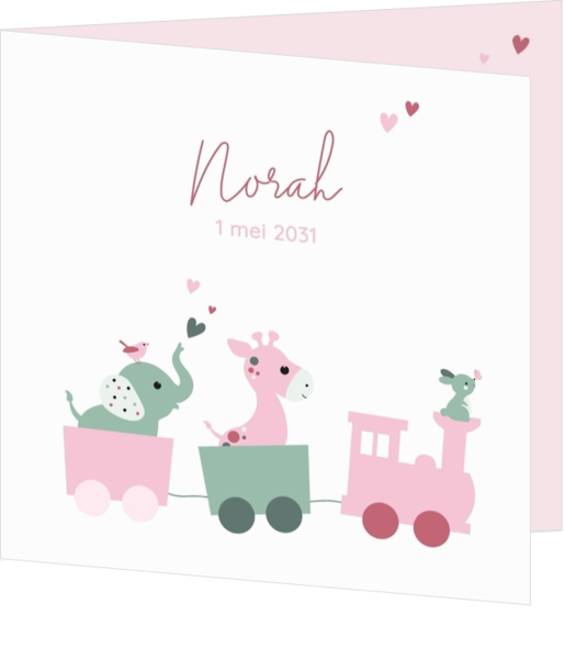 Geboortekaartje meisje treintje met dieren