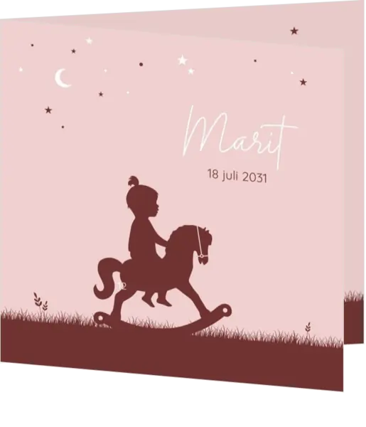 Geboortekaart silhouet meisje op hobbelpaard