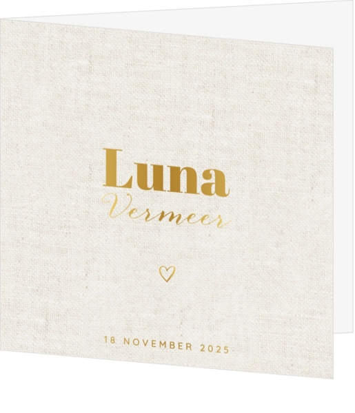 Geboortekaartje Luna - Goud op Jute