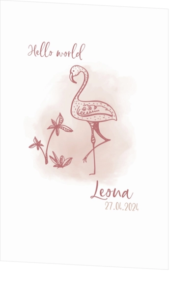 Geboortekaartje Leona - Flamingo en vogel