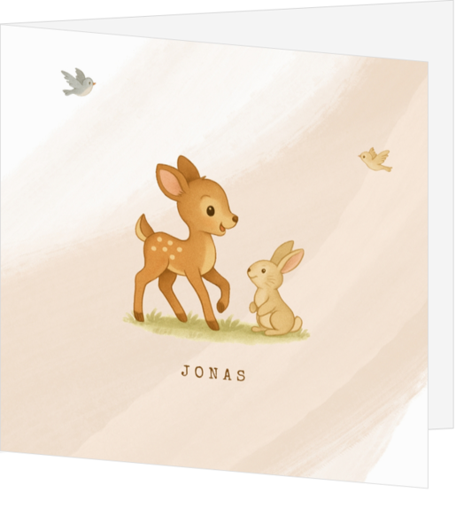 Geboortekaartje Jonas - Hertje met konijntje beige bruin