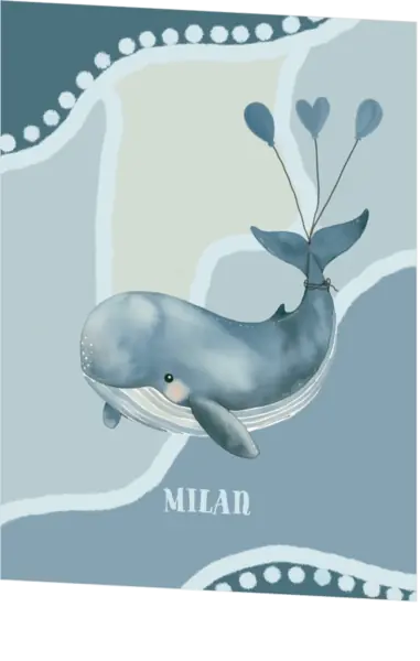 Geboortekaart walvis blauw