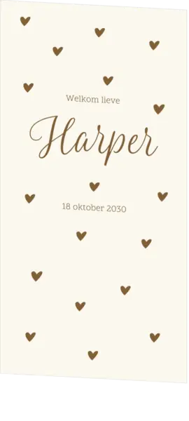 Geboortekaart enkel met hartjes bruin Harper