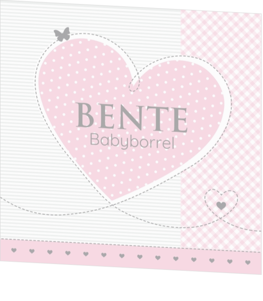 Babyborrelkaartje -  Roze hartjes met gestippelde hartjes