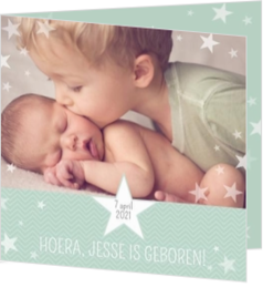 Geboortekaartjes met eigen foto - geboortekaartje Sterren met groene achtergrond 114027BA