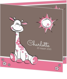 Geboortekaartjes met giraf - geboortekaartje Roze giraffe 114097BA