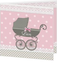 Geboortekaartjes voor een meisje - geboortekaartje Retro kinderwagen 114112BA