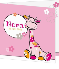 Belarto geboortekaartjes designs - geboortekaartje Roze bloemen giraffe 114125BA