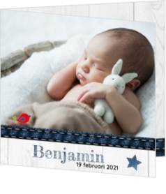 Stoere geboortekaartjes - geboortekaartje Eigen foto met spijkerstof accent 117003