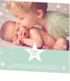 Babyborrel kaartjes & Kraamfeest uitnodigingen - geboortekaartje Sterren met groene achtergrond 11402710