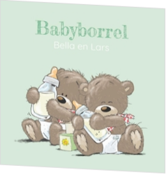 Babyborrel kaartjes & Kraamfeest uitnodigingen - geboortekaartje Tweeling beertjes 11702010