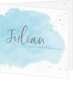 Julian - Geboortekaartje - Blauw waterverf wolkje
