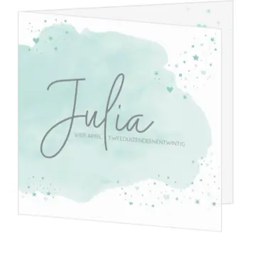Julia - Geboortekaartje - Mint waterverf wolkje