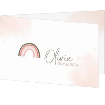 Olivia - Geboortekaartje - Roze regenboogje