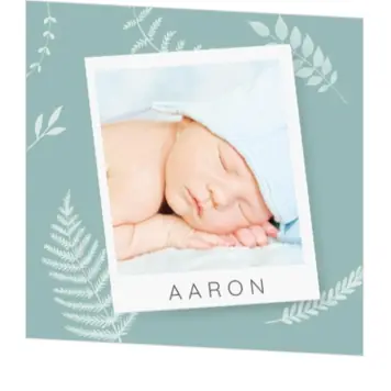 Babyborrelkaartje -  Polaroid met blaadjes