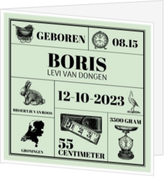 Geboortekaartje Boris - Retro met nostalgische afbeeldingen