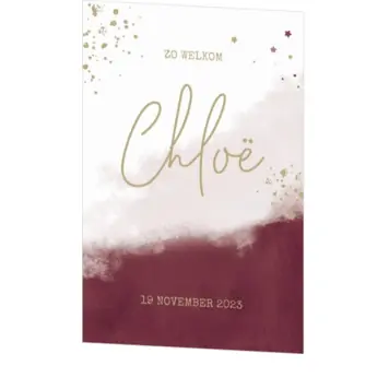 Geboortekaart Chloë - Bordeaux rood met spetters