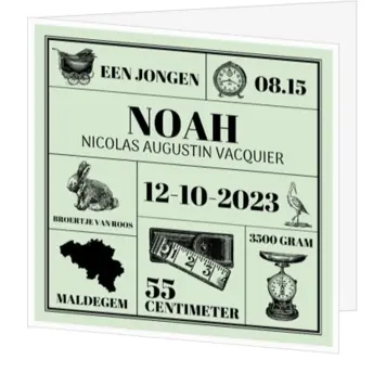 Geboortekaart Noah - Retro met nostalgische afbeeldingen