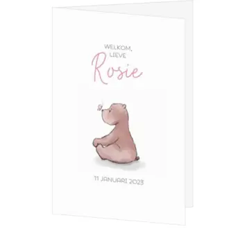 Geboortekaartje Rosie - Beertje met roze vlindertje