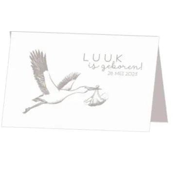 Geboortekaart Luuk - Handgetekende ooievaar