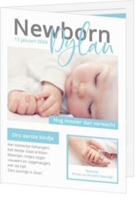 Geboortekaartje krant tijdschrift blauw