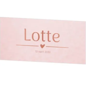 Geboortekaart roze met naam in rosefolie