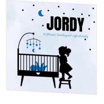Poster 3 grote zus silhouet bij de wieg op blauwe achtergrond