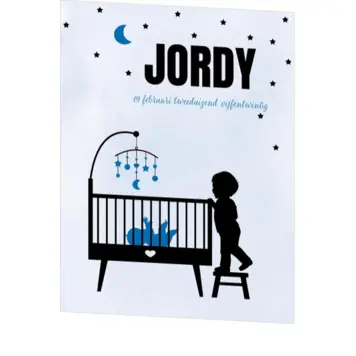 Poster 1 grote broer silhouet bij de wieg op blauwe achtergrond