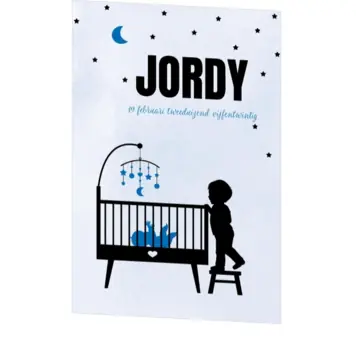Poster 2 grote broer silhouet bij de wieg op blauwe achtergrond