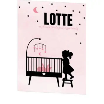 Poster 1 grote zus silhouet bij de wieg op roze achtergrond