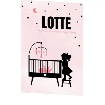 Poster 2 grote zus silhouet bij de wieg op roze achtergrond