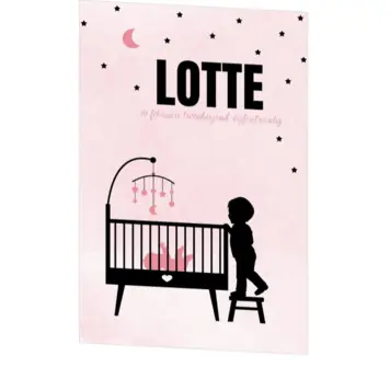 Poster 2 grote broer silhouet bij de wieg op roze achtergrond